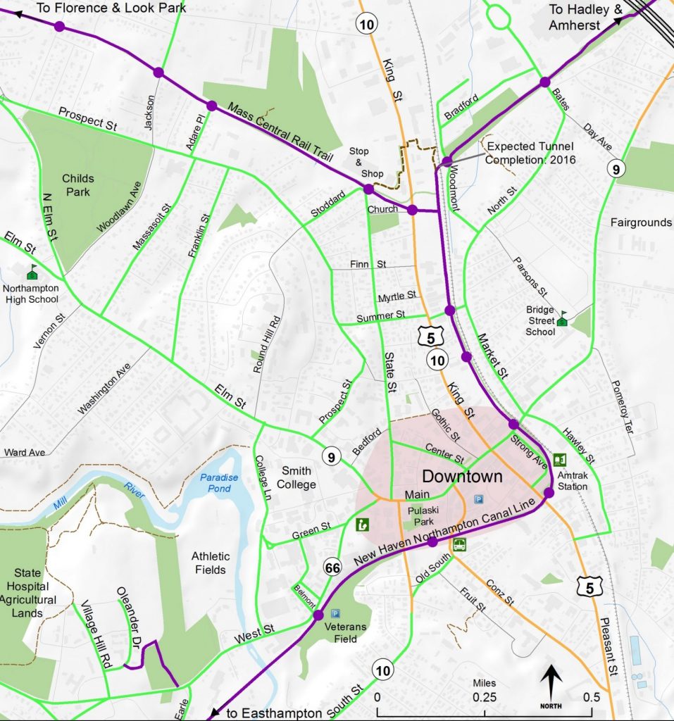 Map of trails in downtown Northampton